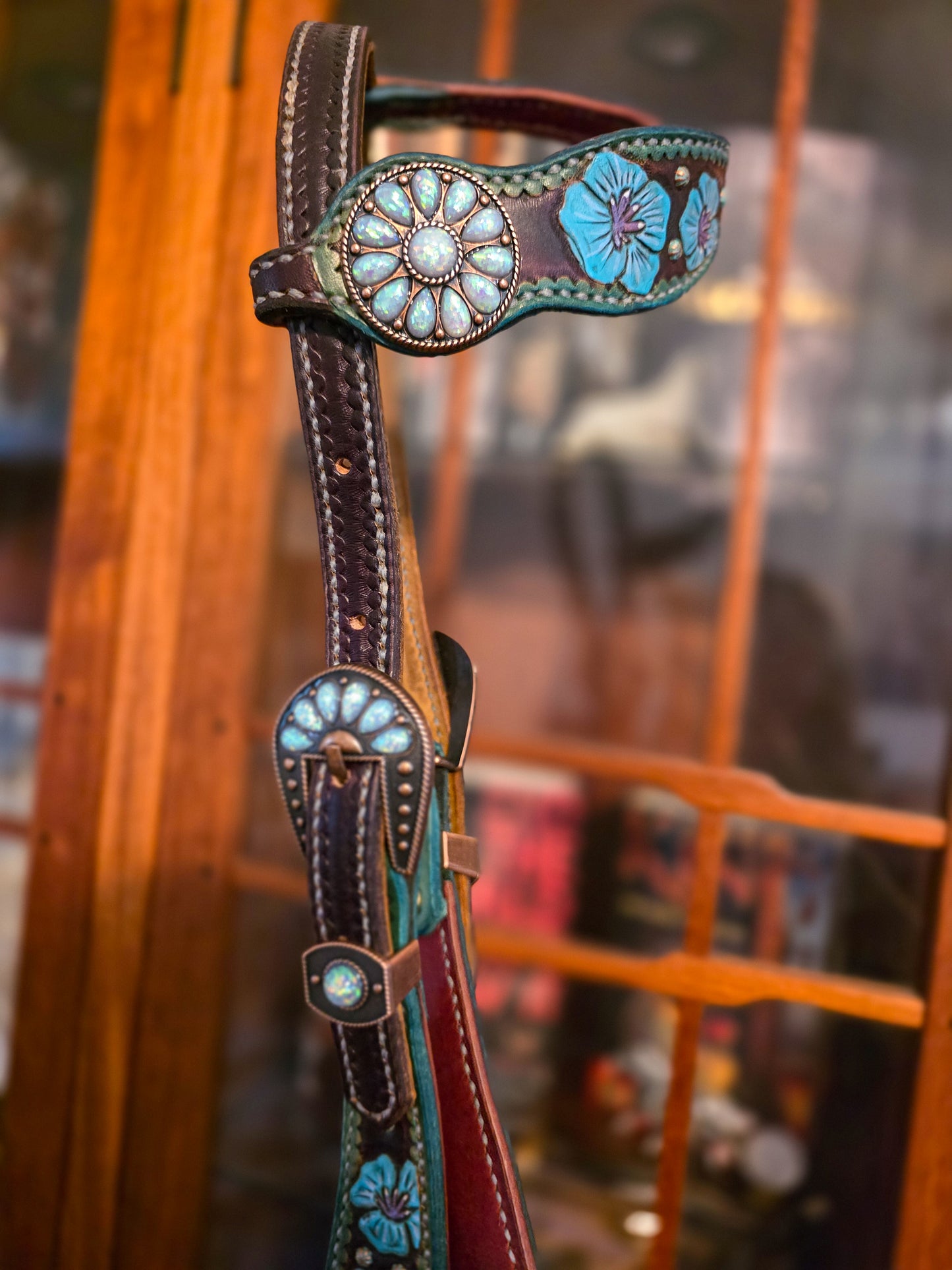Floral tooled one-ear headstall