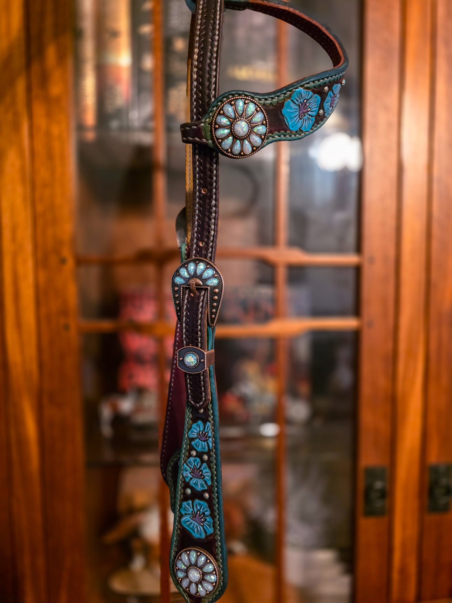 Floral tooled one-ear headstall