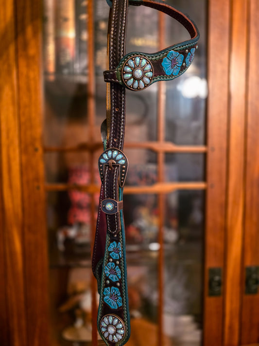 Floral tooled one-ear headstall