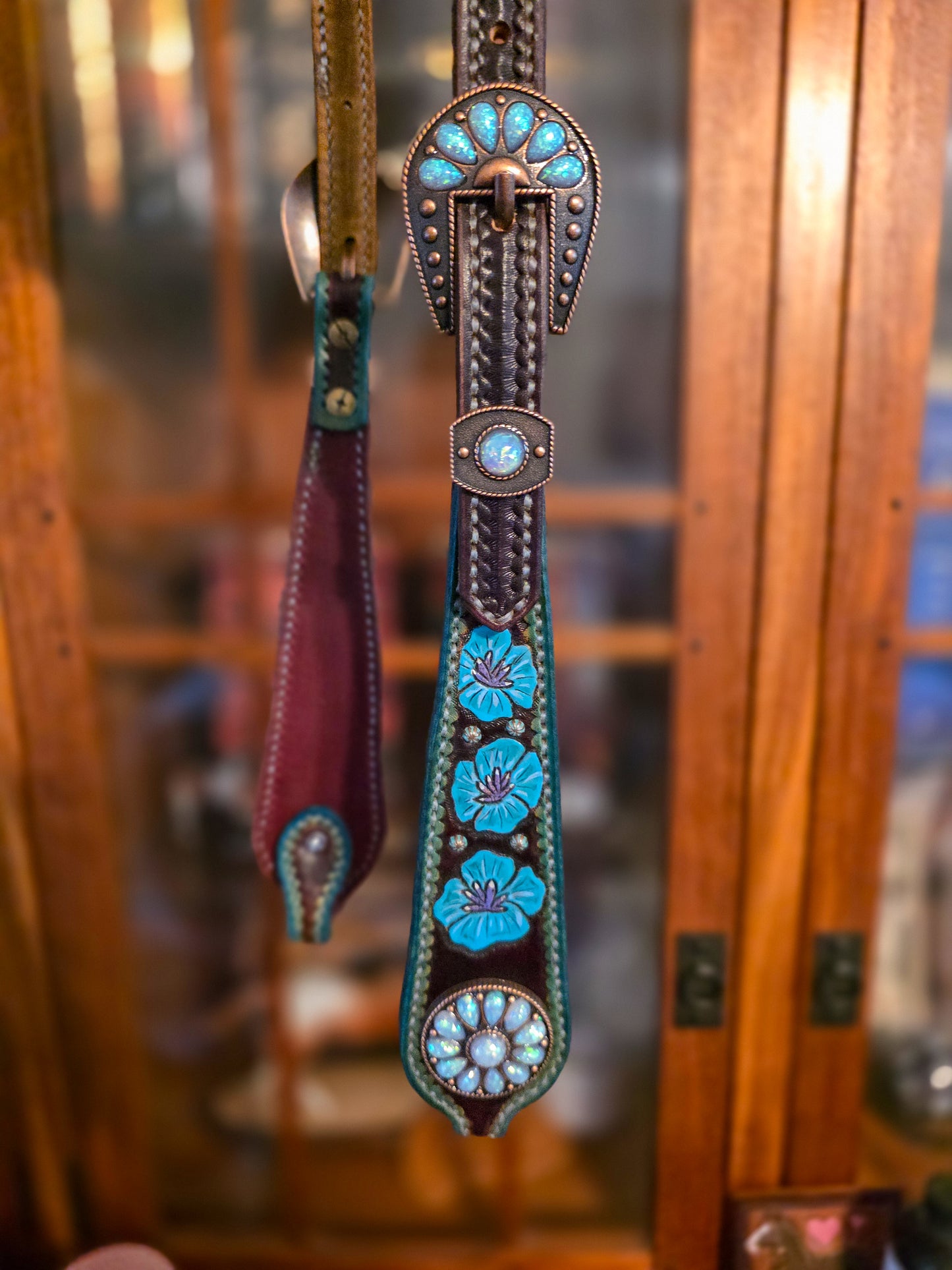 Floral tooled one-ear headstall